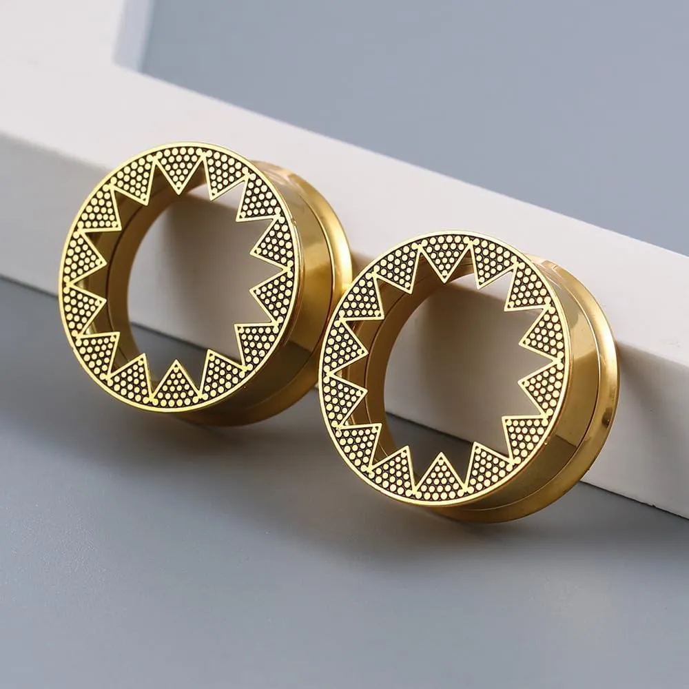 1 Pair Serrated Classic Gauges for Ear Tunnels Plugs 00g (0g-1'') 316 Stainless Steel Ear Weight Saddle Hypoallergenic expander Piercing Body Jewelry Black,Gold,Silver