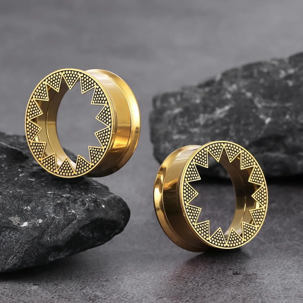 1 Pair Serrated Classic Gauges for Ear Tunnels Plugs 00g (0g-1'') 316 Stainless Steel Ear Weight Saddle Hypoallergenic expander Piercing Body Jewelry Black,Gold,Silver