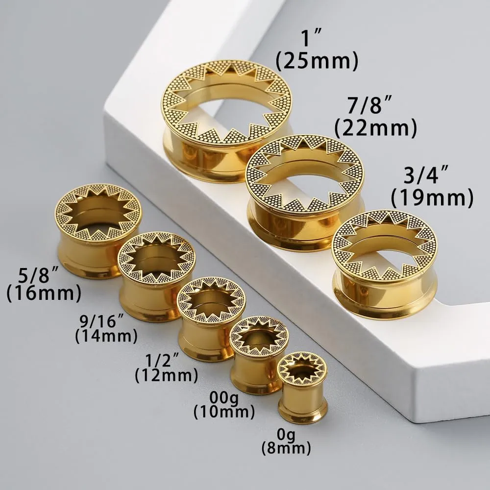 1 Pair Serrated Classic Gauges for Ear Tunnels Plugs 00g (0g-1'') 316 Stainless Steel Ear Weight Saddle Hypoallergenic expander Piercing Body Jewelry Black,Gold,Silver