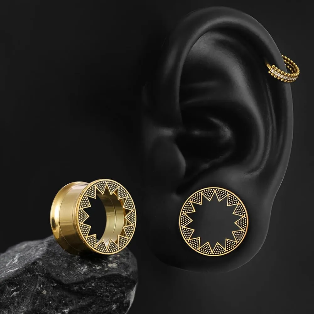 1 Pair Serrated Classic Gauges for Ear Tunnels Plugs 00g (0g-1'') 316 Stainless Steel Ear Weight Saddle Hypoallergenic expander Piercing Body Jewelry Black,Gold,Silver