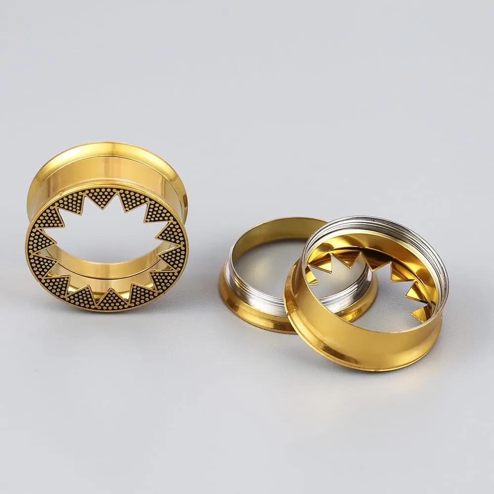 1 Pair Serrated Classic Gauges for Ear Tunnels Plugs 00g (0g-1'') 316 Stainless Steel Ear Weight Saddle Hypoallergenic expander Piercing Body Jewelry Black,Gold,Silver