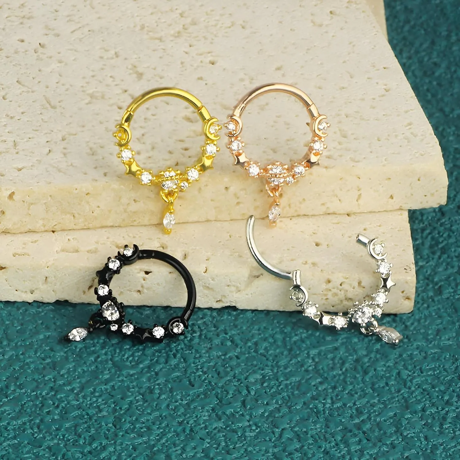1 PC 16G Silver Diameter 8mm Elegant Dangle Nose Septum Ring 316L Stainless Steel with Clear Planet CZ Hinged Segment Ring Cartilage Earrings Hoop Helix Tragus Piercing Jewerly for Women and Men