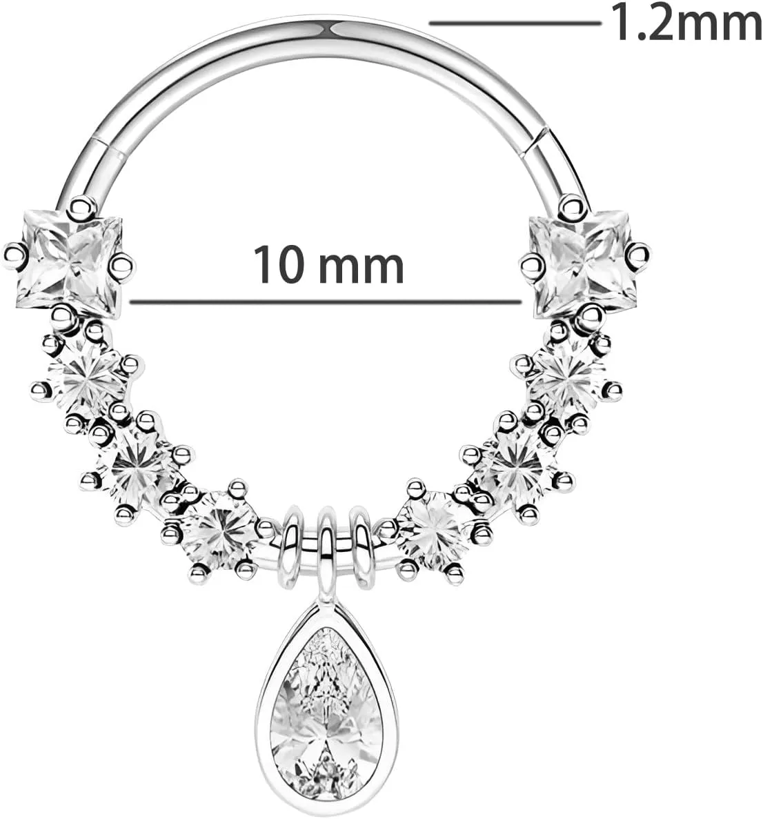 1 PC 16G Silver Diameter 8mm Elegant Dangle Nose Septum Ring 316L Stainless Steel with Clear Planet CZ Hinged Segment Ring Cartilage Earrings Hoop Helix Tragus Piercing Jewerly for Women and Men