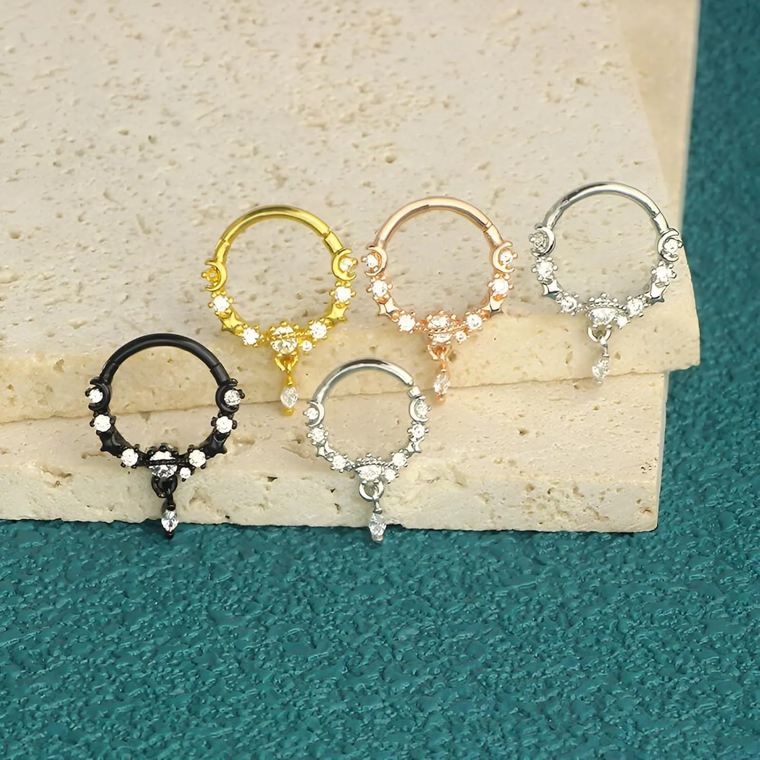 1 PC 16G Silver Diameter 8mm Elegant Dangle Nose Septum Ring 316L Stainless Steel with Clear Planet CZ Hinged Segment Ring Cartilage Earrings Hoop Helix Tragus Piercing Jewerly for Women and Men