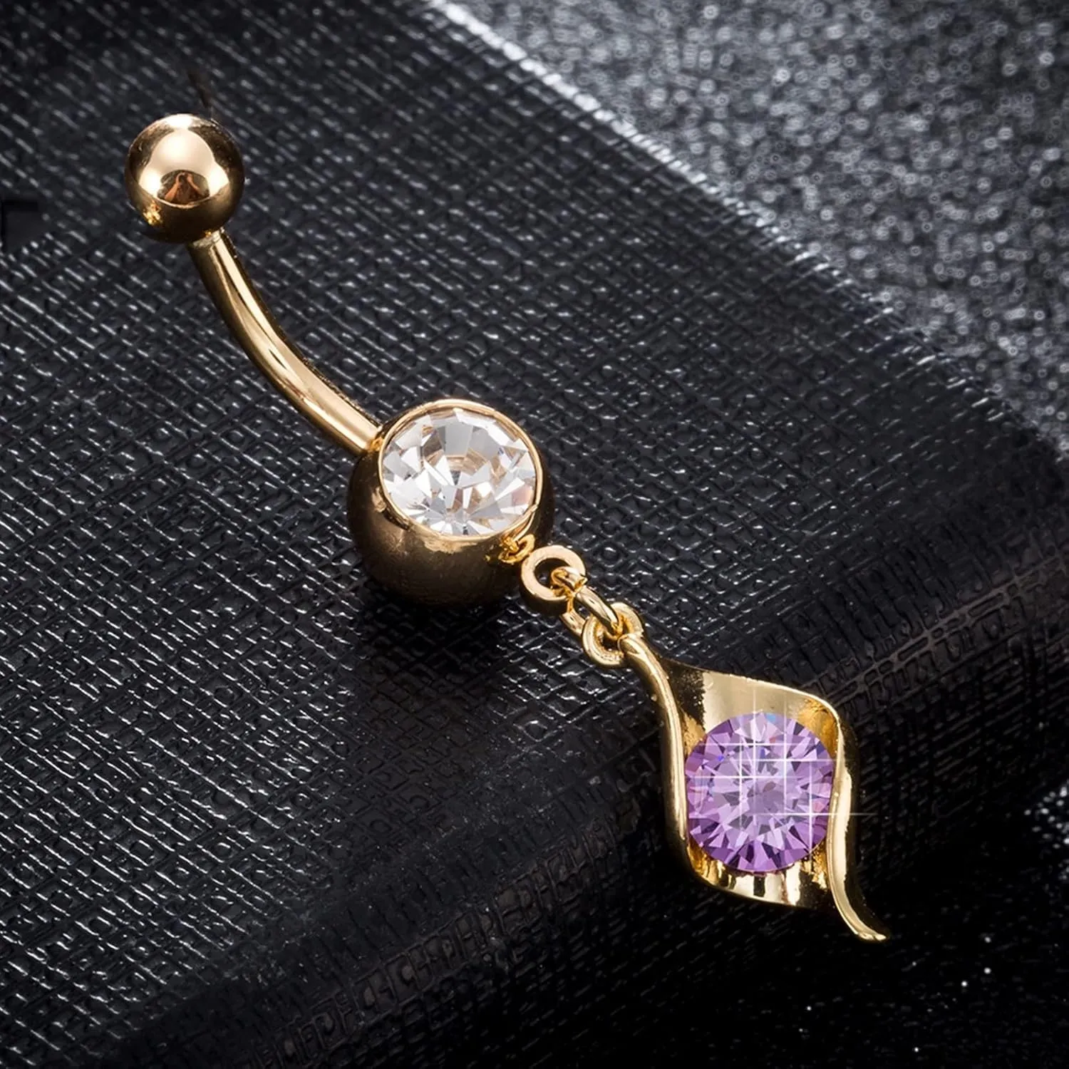 14G Navel Ring for Women, Belly Button Rings Dangling 316L Surgical Steel Belly Button Rings Elegant Round Cubic Zirconia Belly Button Piercing Jewelry