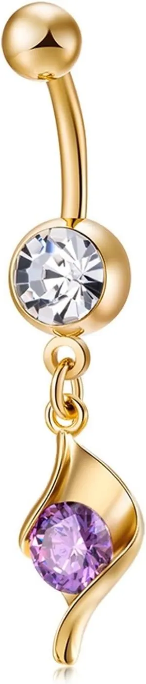 14G Navel Ring for Women, Belly Button Rings Dangling 316L Surgical Steel Belly Button Rings Elegant Round Cubic Zirconia Belly Button Piercing Jewelry