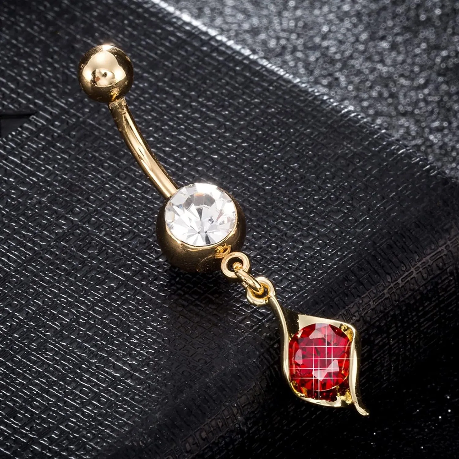 14G Navel Ring for Women, Belly Button Rings Dangling 316L Surgical Steel Belly Button Rings Elegant Round Cubic Zirconia Belly Button Piercing Jewelry