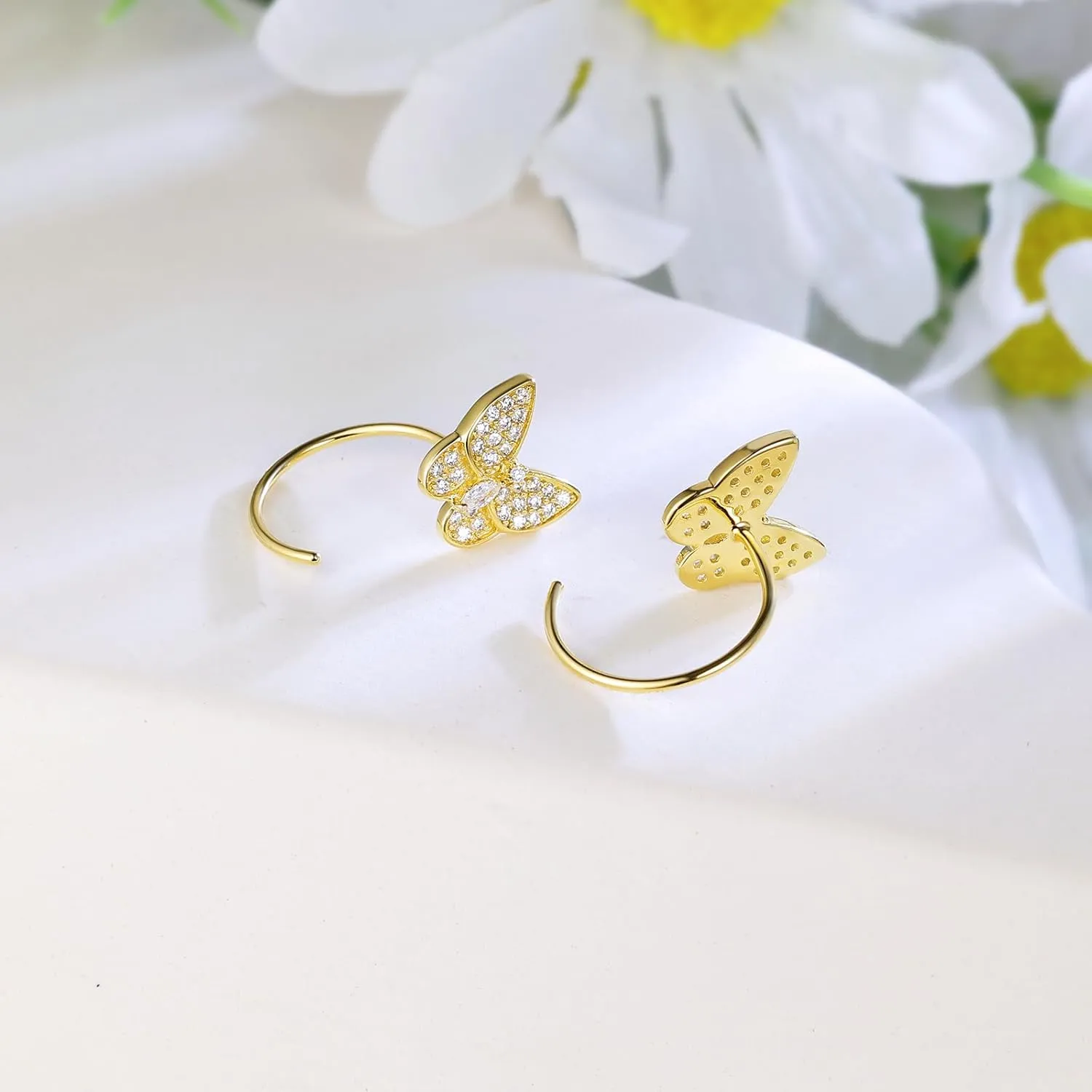 14K Gold Plated Cubic Zirconia Butterfly Earrings for Women and Men, Dainty Simple Hypoallergenic CZ Earrings | Fashion Wedding Jewelry Gifts