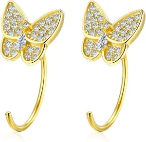 14K Gold Plated Cubic Zirconia Butterfly Earrings for Women and Men, Dainty Simple Hypoallergenic CZ Earrings | Fashion Wedding Jewelry Gifts
