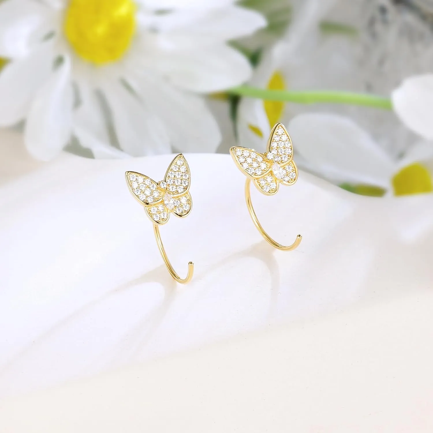 14K Gold Plated Cubic Zirconia Butterfly Earrings for Women and Men, Dainty Simple Hypoallergenic CZ Earrings | Fashion Wedding Jewelry Gifts