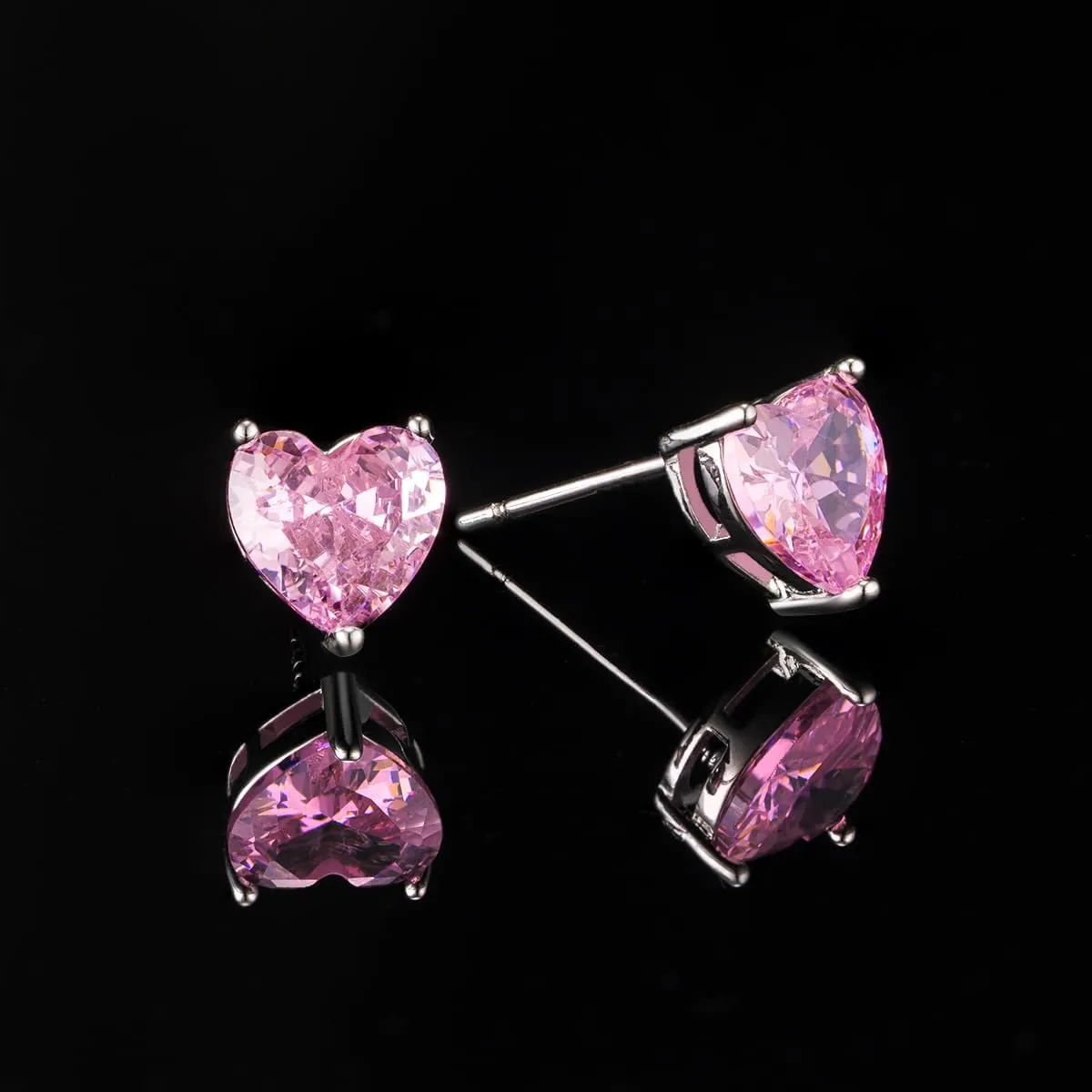 14K Gold Plated Stud Earrings 925 Sterling Silver Post Earrings Heart Love Cubic Zirconia Stud Earrings Small Cute for Women