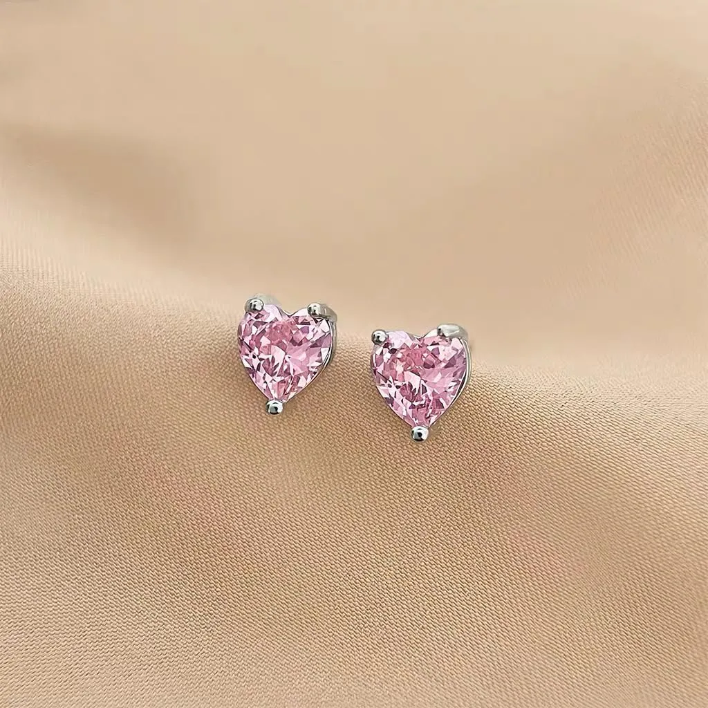 14K Gold Plated Stud Earrings 925 Sterling Silver Post Earrings Heart Love Cubic Zirconia Stud Earrings Small Cute for Women