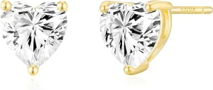 14K Gold Plated Stud Earrings 925 Sterling Silver Post Earrings Heart Love Cubic Zirconia Stud Earrings Small Cute for Women