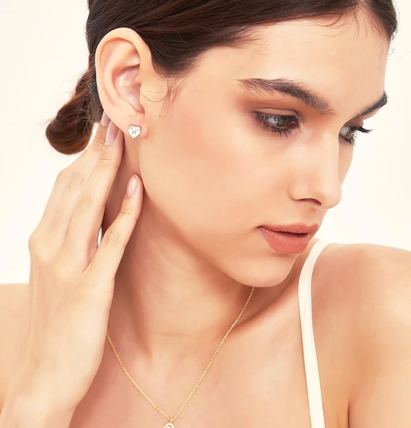 14K Gold Plated Stud Earrings 925 Sterling Silver Post Earrings Heart Love Cubic Zirconia Stud Earrings Small Cute for Women
