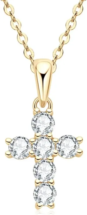 14K Gold Vintage Cross Necklace for Women, 0.6ct VVS1 Round Cut D-color Diamond, Ideal Present for Your Loved One(Chain Length: 15.75 1.97 ")