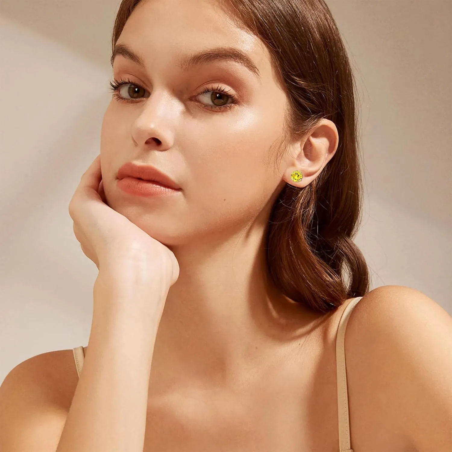 14K Solid Gold Birthstone Stud Earrings for Women, Yellow Gold Classic 4-Prong Set Brillant Round Cut Simulated Diamond Stud Earrings Women Jewelry Gifts