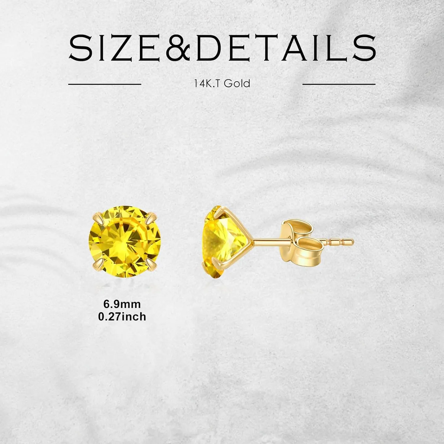 14K Solid Gold Birthstone Stud Earrings for Women, Yellow Gold Classic 4-Prong Set Brillant Round Cut Simulated Diamond Stud Earrings Women Jewelry Gifts