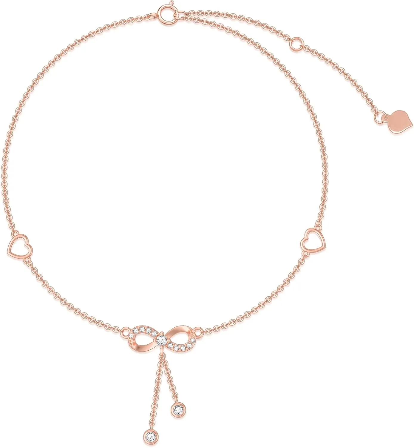 14K Solid Gold Heart Infinity Anklet for Women,Real Gold Dainty Moissanite Infinity Heart Anklets Beads Station Anklet Foot Link Anniversary Birthday Jewelry Gifts for Wife Mom 8'' 2''