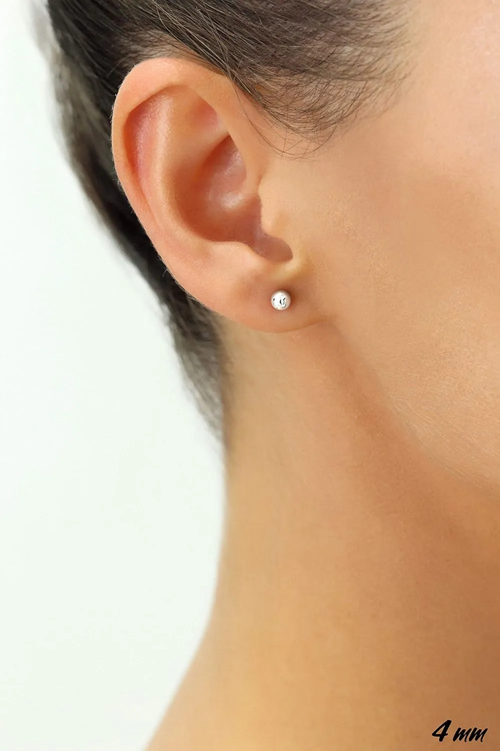 14k White Gold Ball Stud Earrings with Gold Butterfly Pushback