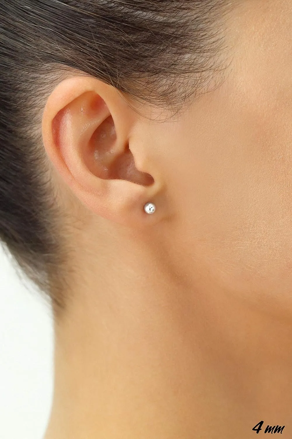 14k White Gold Ball Stud Earrings with Gold Butterfly Pushback