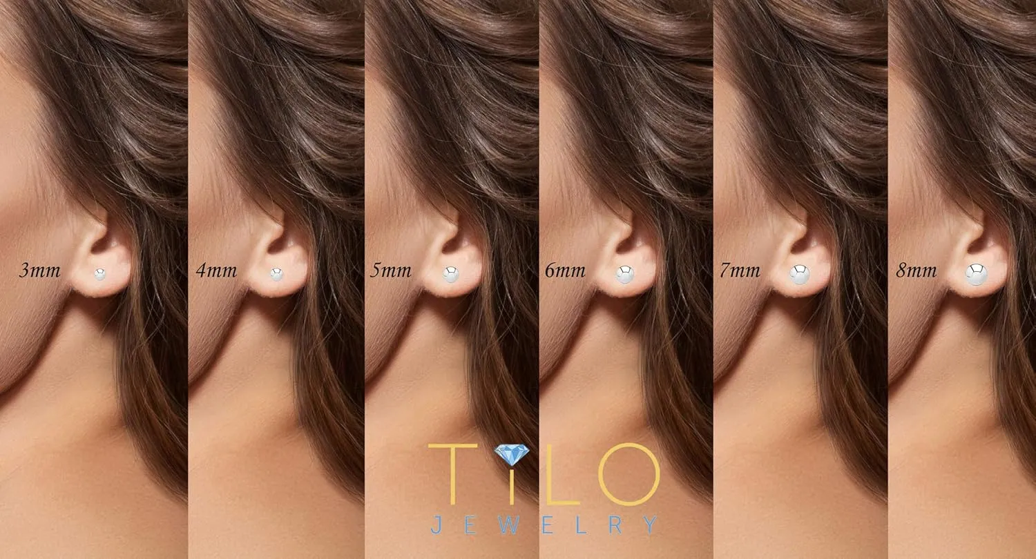 14k White Gold Ball Stud Earrings with Gold Butterfly Pushback