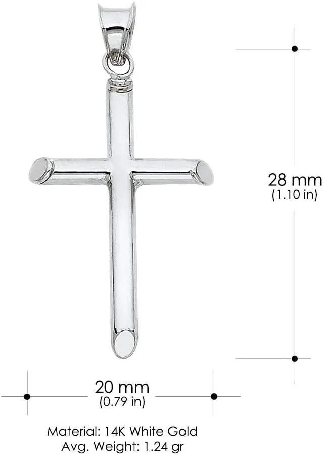 14K White Gold Classic Cross Pendant with 1.2mm Singapore Chain Necklace