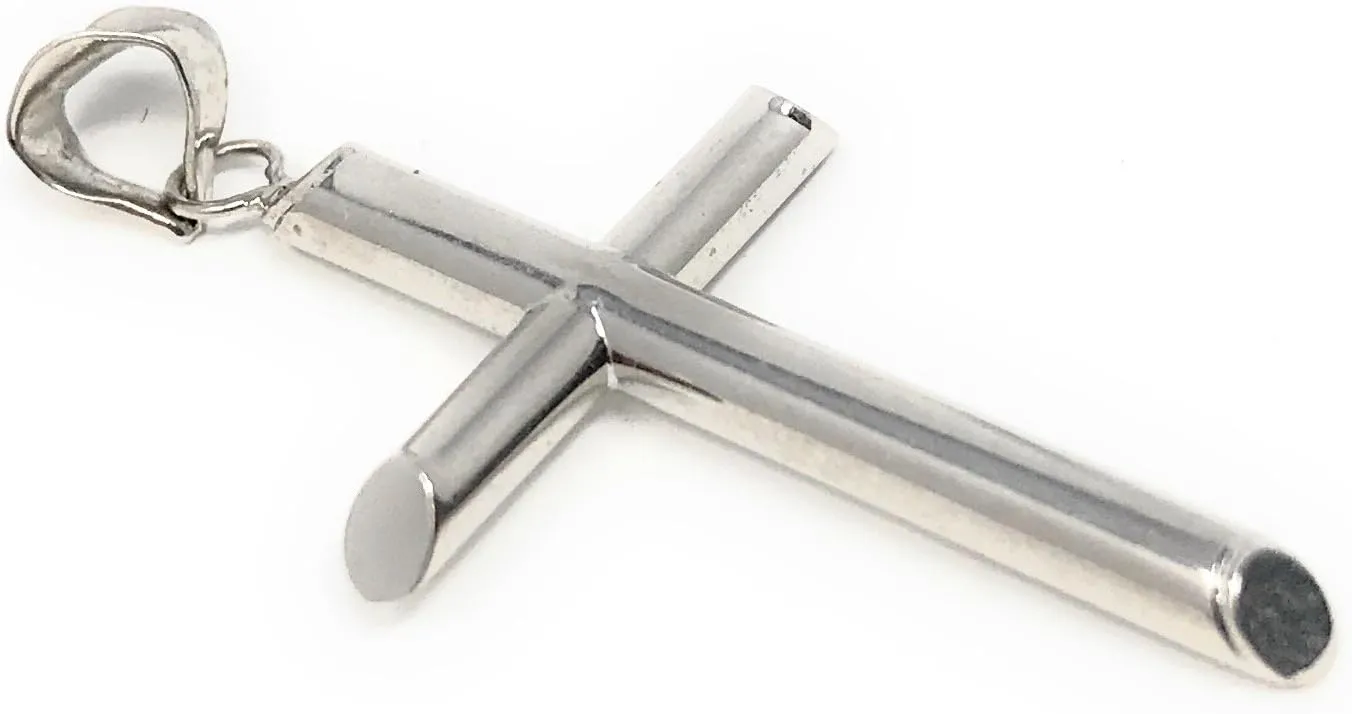 14K White Gold Classic Cross Pendant with 1.2mm Singapore Chain Necklace