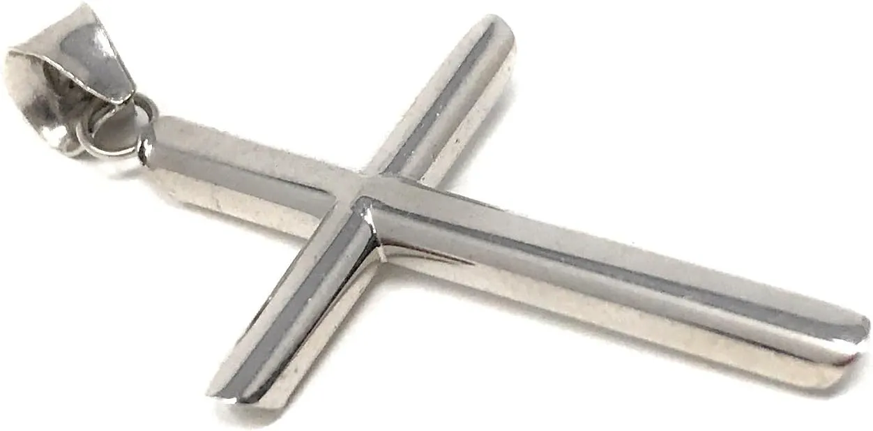 14K White Gold Classic Cross Pendant with 1.2mm Singapore Chain Necklace