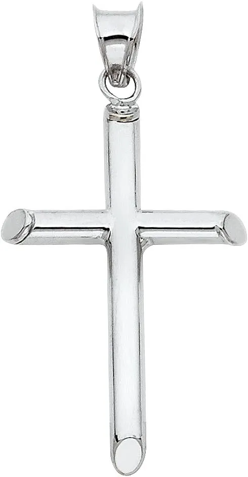 14K White Gold Classic Cross Pendant with 1.2mm Singapore Chain Necklace