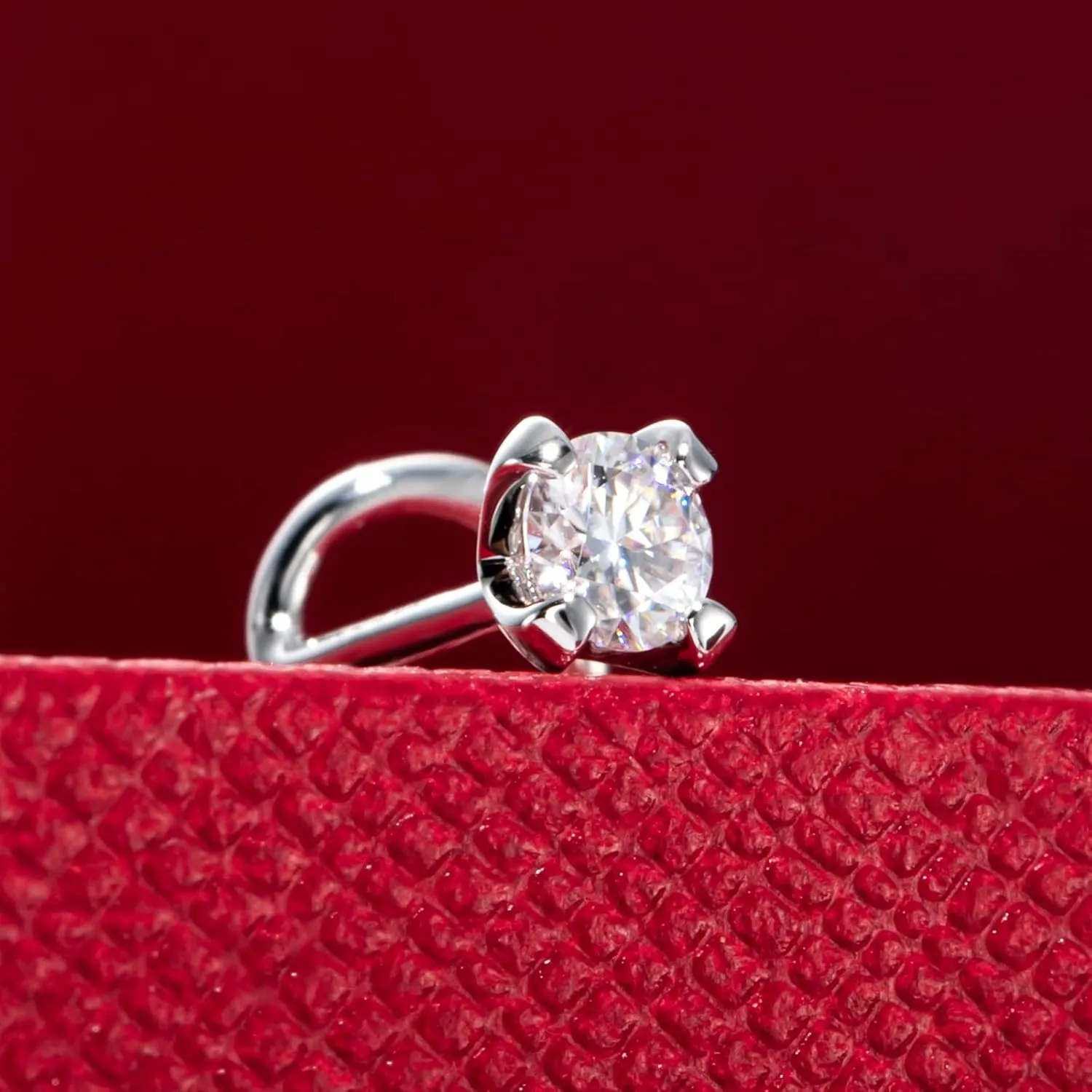14K White Gold Nose Ring, 3MM (0.1ct) D Color Moissanite Diamond, 20 Gauge (0.8mm), Solid Real Gold, Elegant Jewelry Box Packed