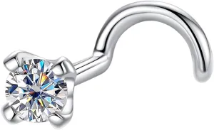14K White Gold Nose Ring, 3MM (0.1ct) D Color Moissanite Diamond, 20 Gauge (0.8mm), Solid Real Gold, Elegant Jewelry Box Packed