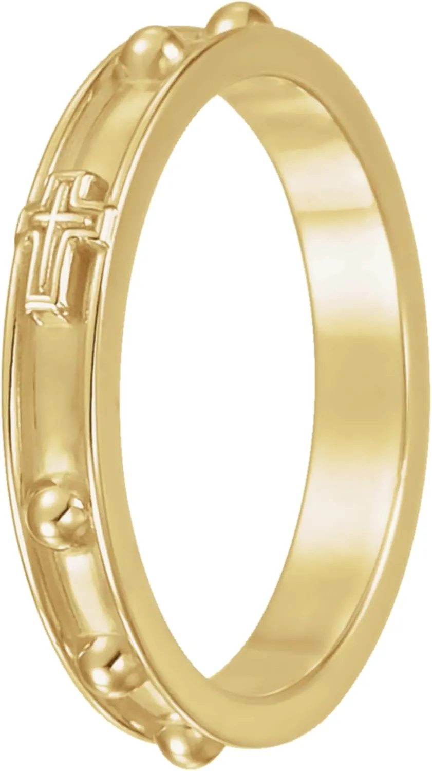 14k Yellow Gold 3.20mm Rosary Ring  Faith-Inspired Elegant Jewelry for Men & Women, Ideal Religious Accessory, Unisex Prayer Ring