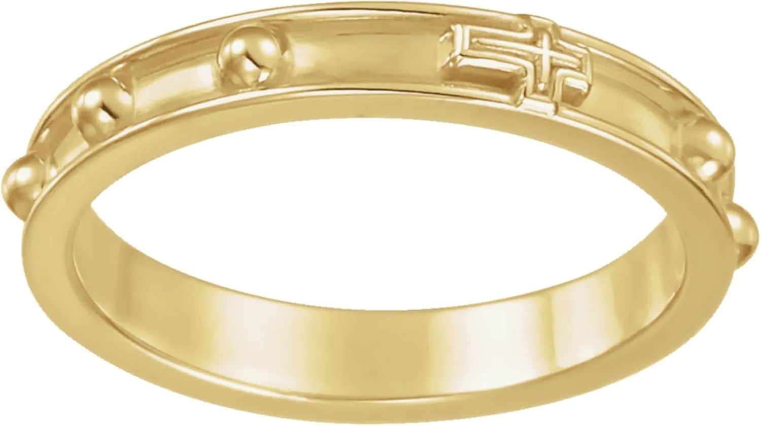 14k Yellow Gold 3.20mm Rosary Ring  Faith-Inspired Elegant Jewelry for Men & Women, Ideal Religious Accessory, Unisex Prayer Ring
