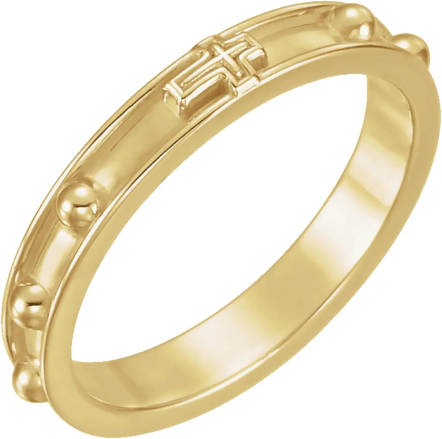 14k Yellow Gold 3.20mm Rosary Ring  Faith-Inspired Elegant Jewelry for Men & Women, Ideal Religious Accessory, Unisex Prayer Ring