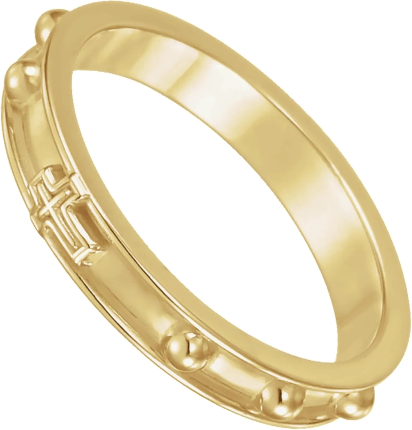 14k Yellow Gold 3.20mm Rosary Ring  Faith-Inspired Elegant Jewelry for Men & Women, Ideal Religious Accessory, Unisex Prayer Ring