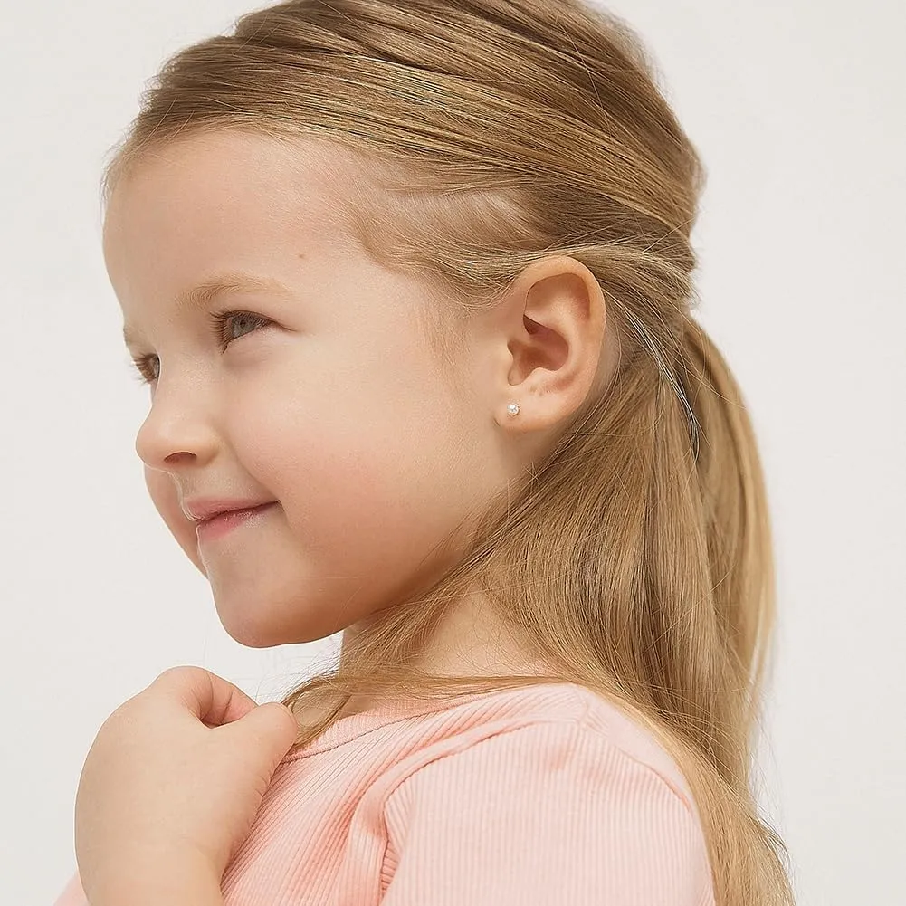 14k Yellow Gold Classic Freshwater Cultured Pearl Screw Back Earrings for Girls - Stud Earrings for Babies, Toddlers & Little Girls - Small Classic Girl Stud Earrings