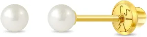 14k Yellow Gold Classic Freshwater Cultured Pearl Screw Back Earrings for Girls - Stud Earrings for Babies, Toddlers & Little Girls - Small Classic Girl Stud Earrings