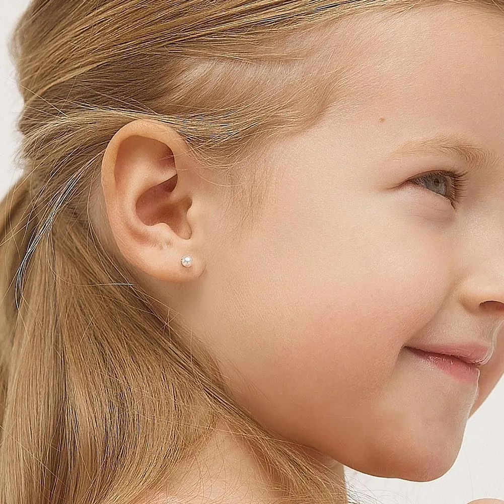 14k Yellow Gold Classic Freshwater Cultured Pearl Screw Back Earrings for Girls - Stud Earrings for Babies, Toddlers & Little Girls - Small Classic Girl Stud Earrings