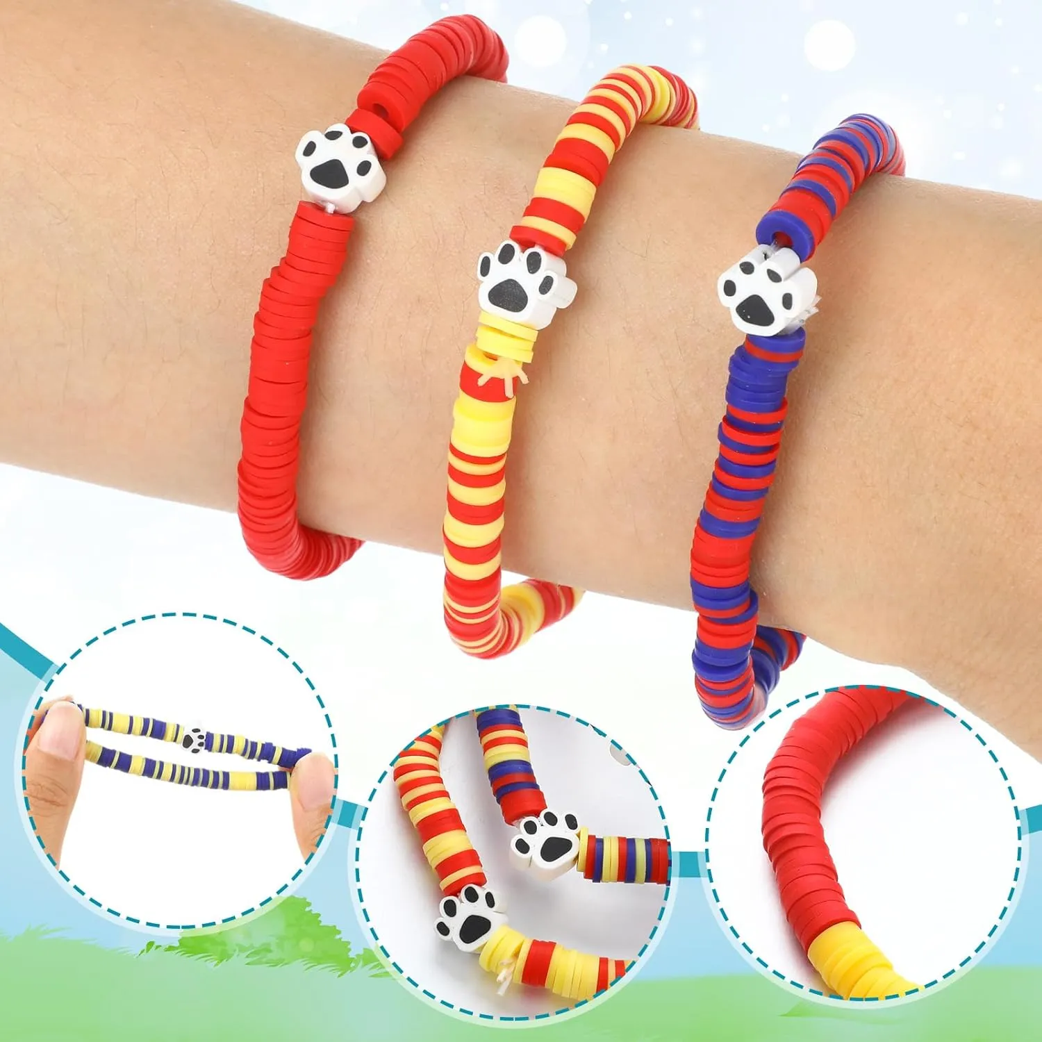 16 Pcs Friendship Bracelet Gift Set Adjustable Stretch Beaded Bracelets Birthday Party Decorations Supplies(Paw)