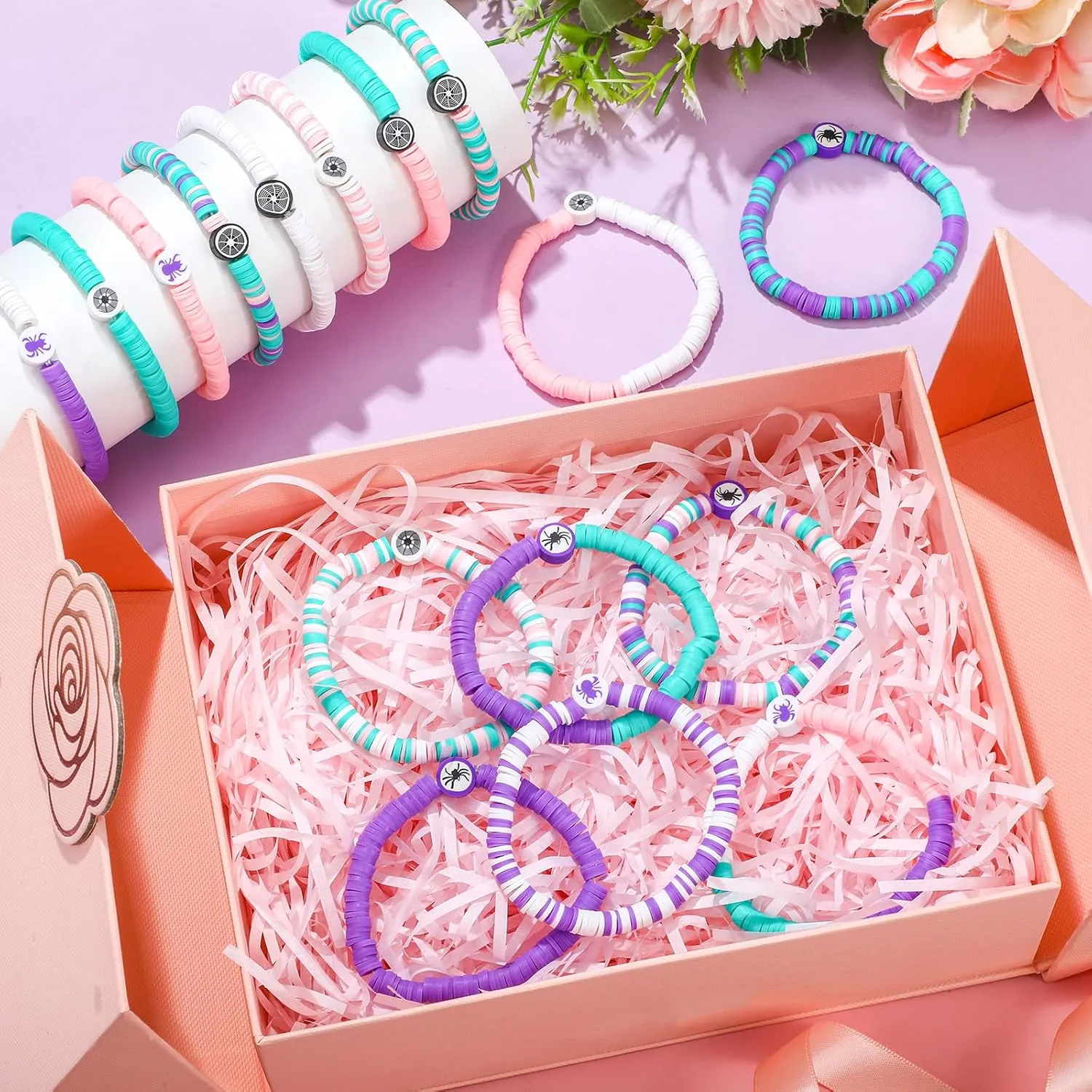16 Pcs Friendship Bracelet Gift Set Adjustable Stretch Beaded Bracelets Birthday Party Decorations Supplies(Spider)
