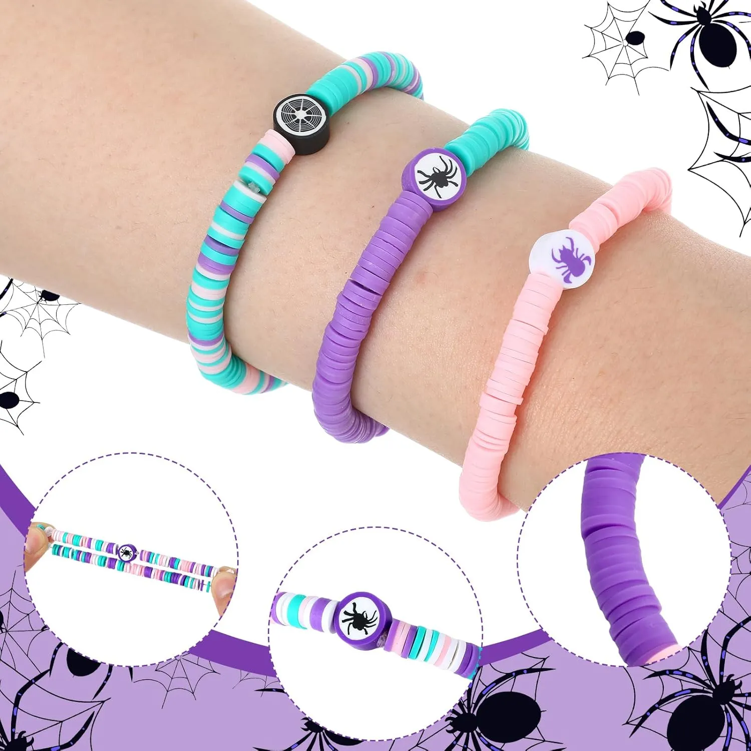 16 Pcs Friendship Bracelet Gift Set Adjustable Stretch Beaded Bracelets Birthday Party Decorations Supplies(Spider)