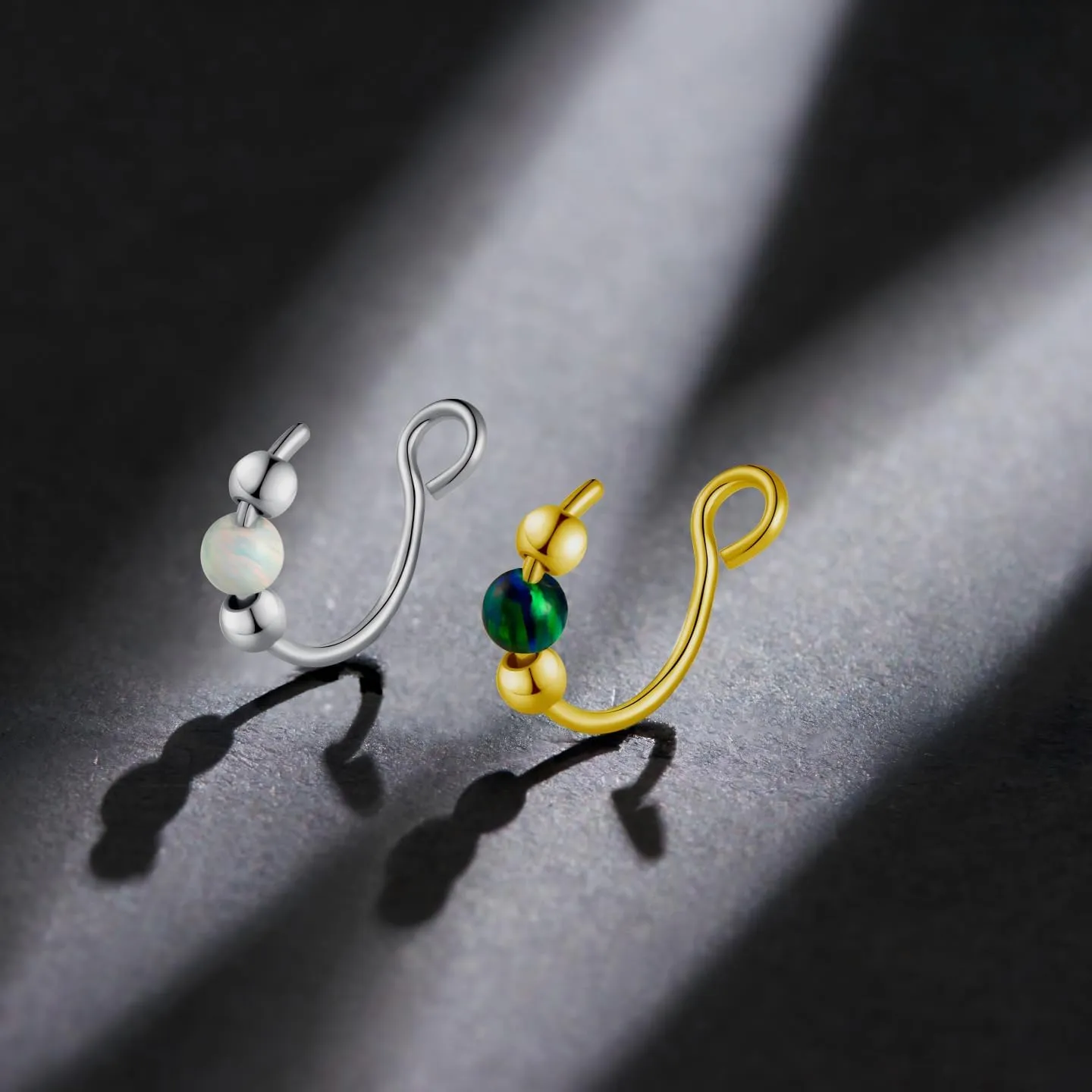 18g Gold Nose Hoops Opal Nose Rings For Women - Fake/Real, Surgical Steel, Hypoallergenic