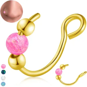 18g Gold Nose Hoops Opal Nose Rings For Women - Fake/Real, Surgical Steel, Hypoallergenic