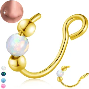 18g Gold Nose Hoops Opal Nose Rings For Women - Fake/Real, Surgical Steel, Hypoallergenic