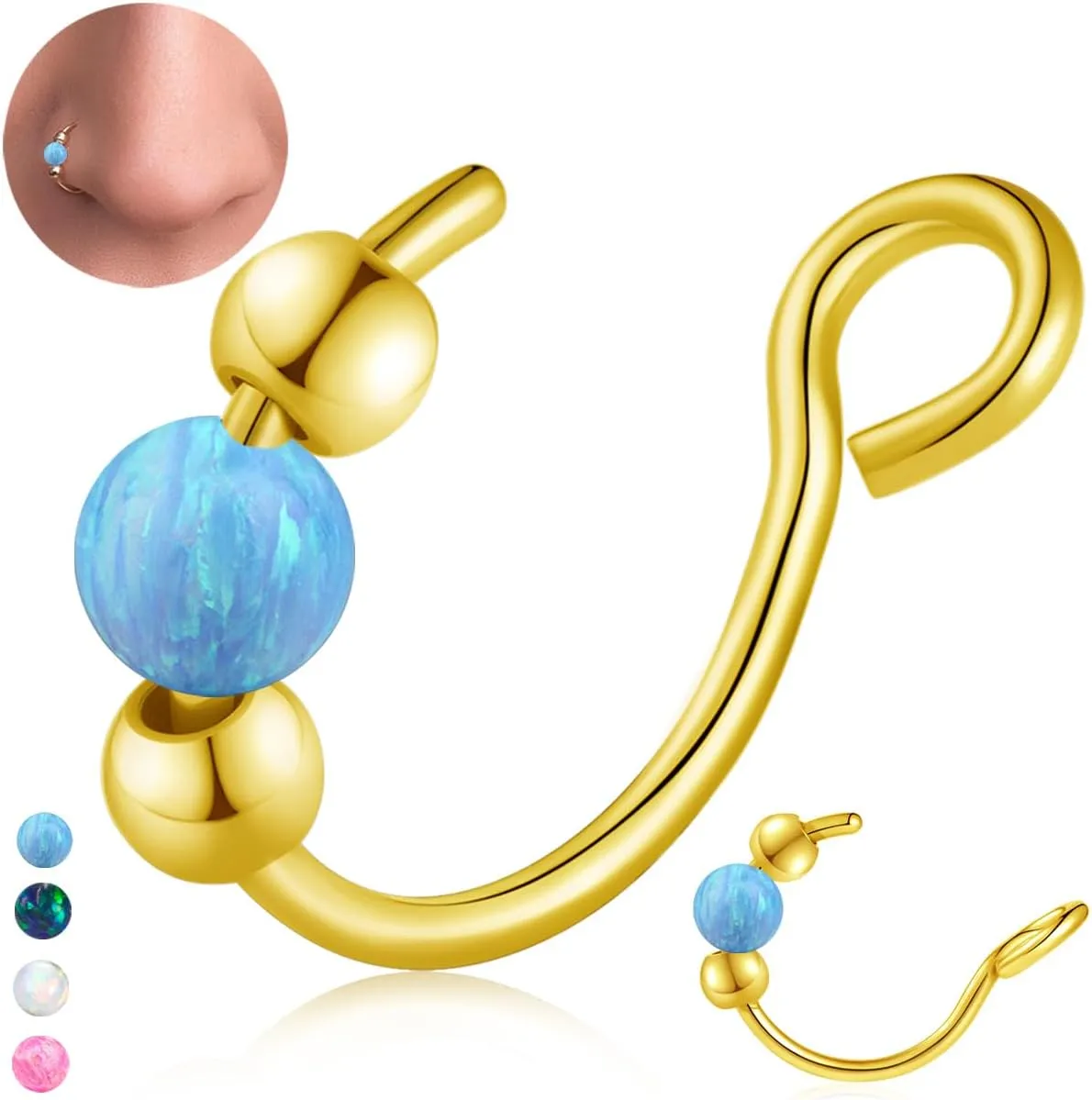 18g Gold Nose Hoops Opal Nose Rings For Women - Fake/Real, Surgical Steel, Hypoallergenic