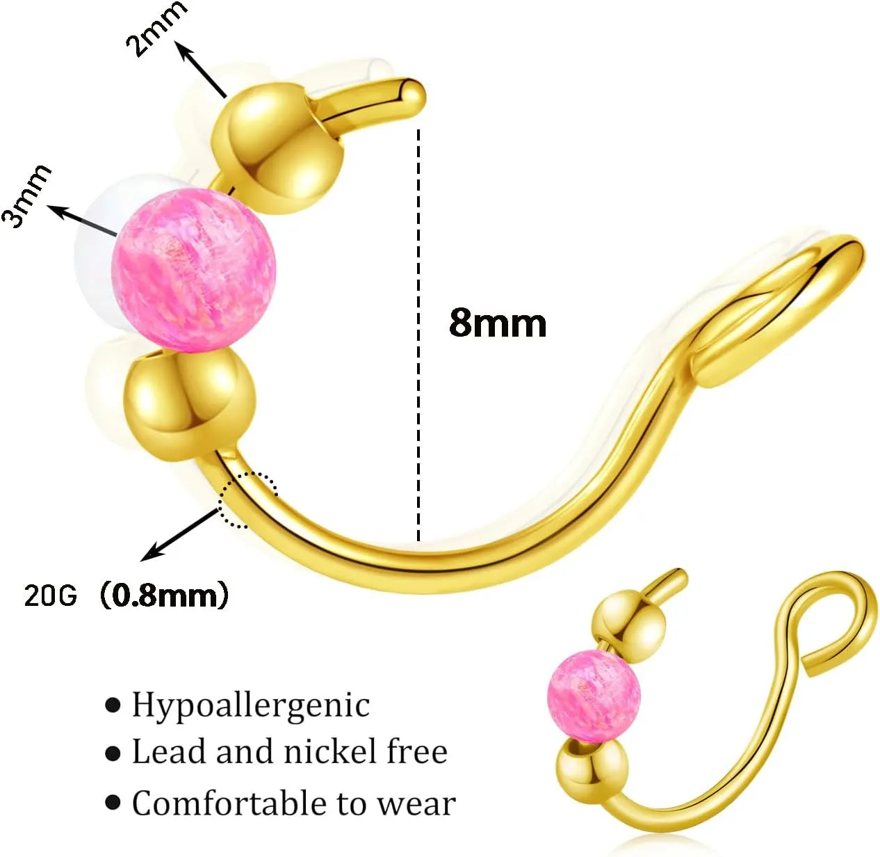 18g Gold Nose Hoops Opal Nose Rings For Women - Fake/Real, Surgical Steel, Hypoallergenic