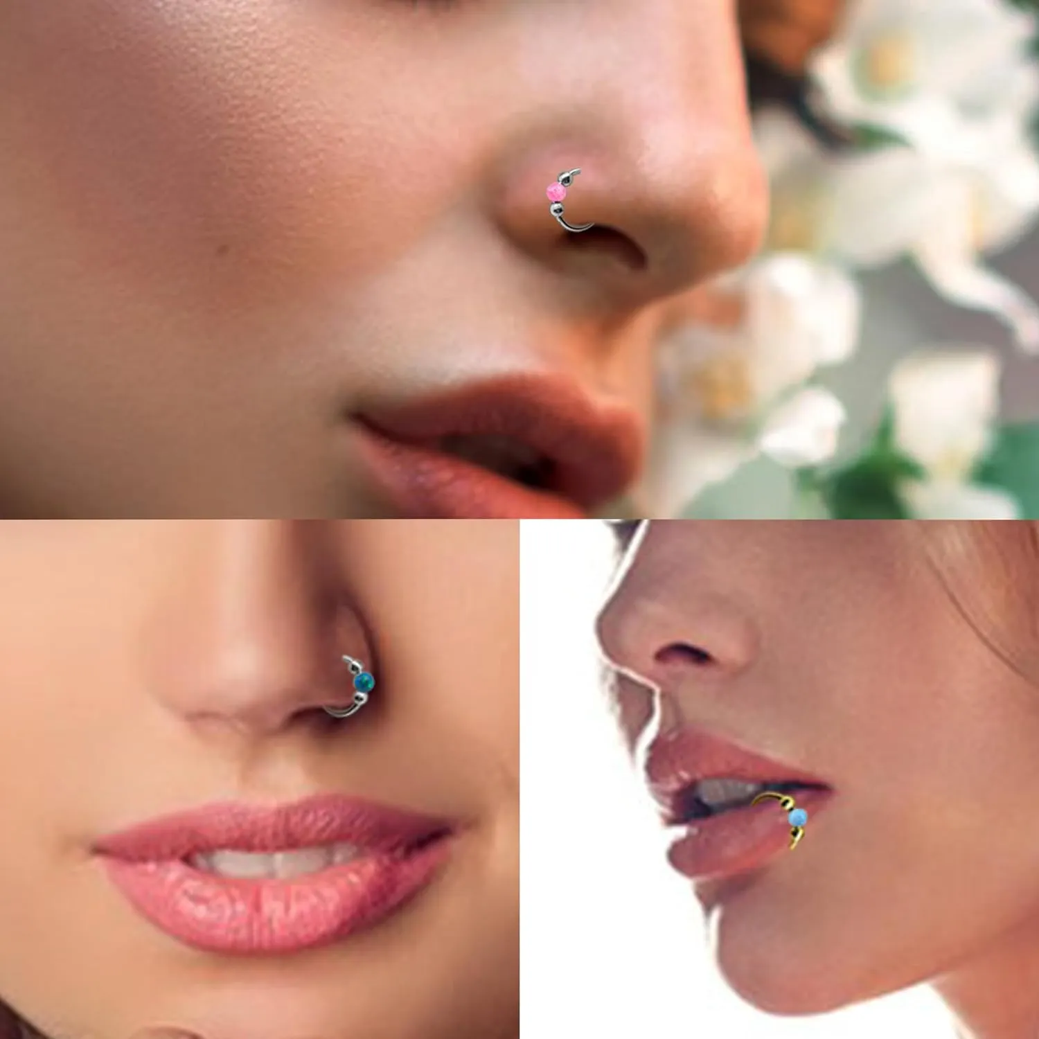18g Gold Nose Hoops Opal Nose Rings For Women - Fake/Real, Surgical Steel, Hypoallergenic