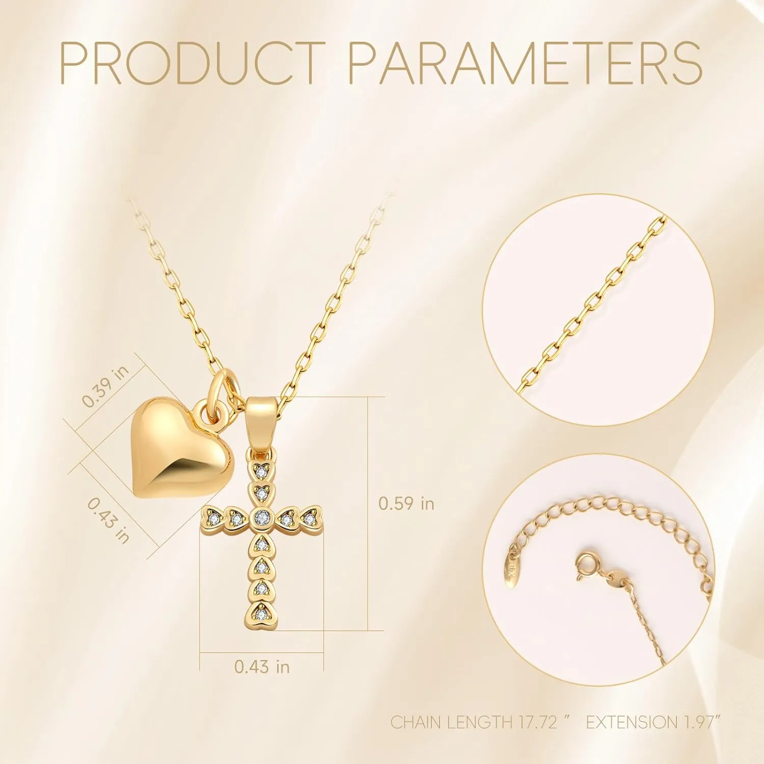 18k Gold Cross Necklace for Women Cute Dainty Gold Heart Pendant Necklaces Religious Faith Jewelry Gift
