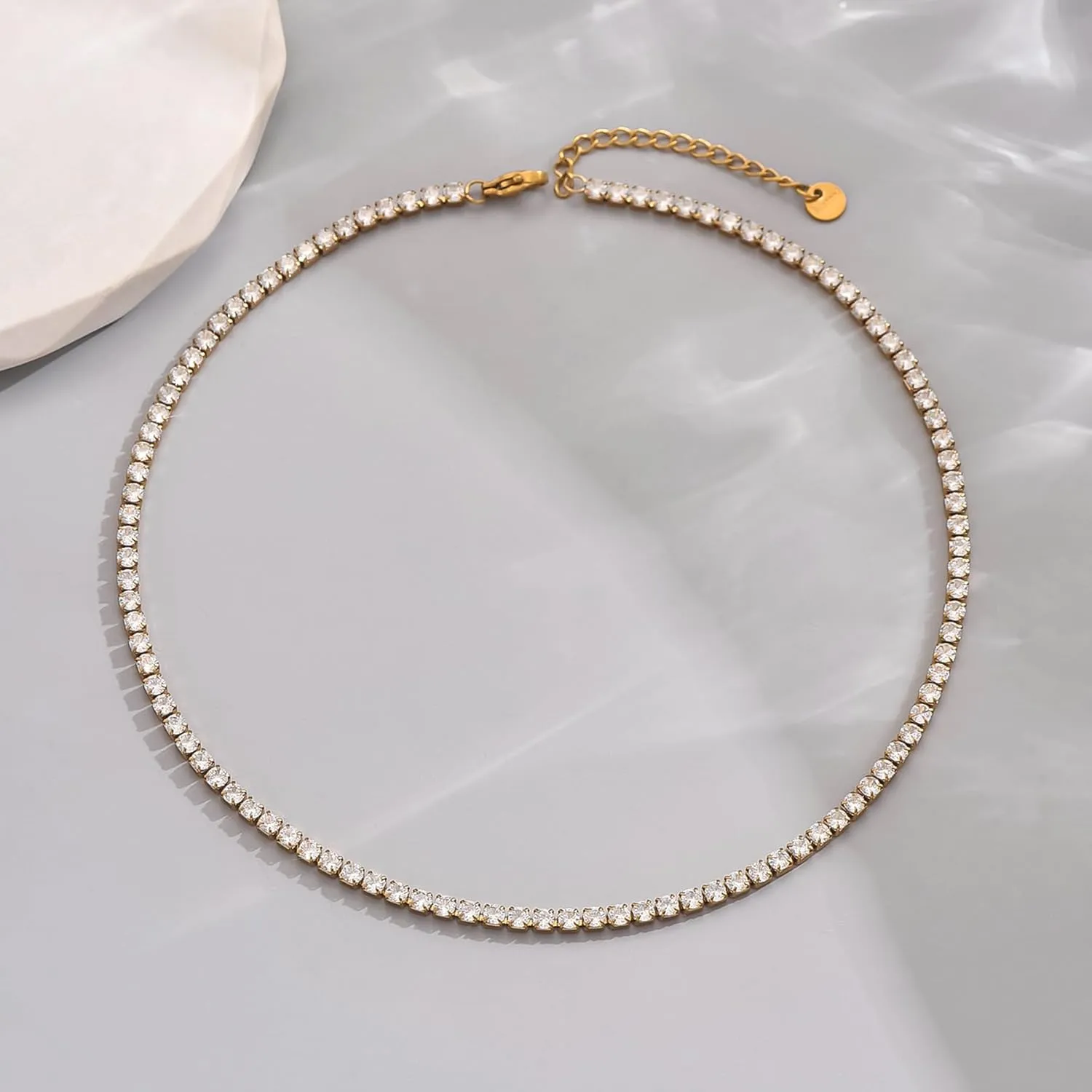 18K Gold Plated 3mm Tennis Necklaces for Women Dainty Simulated Diamond Tennis Choker Chain Layered CZ Flower Pendant Necklace Bridal Jewelry Gift