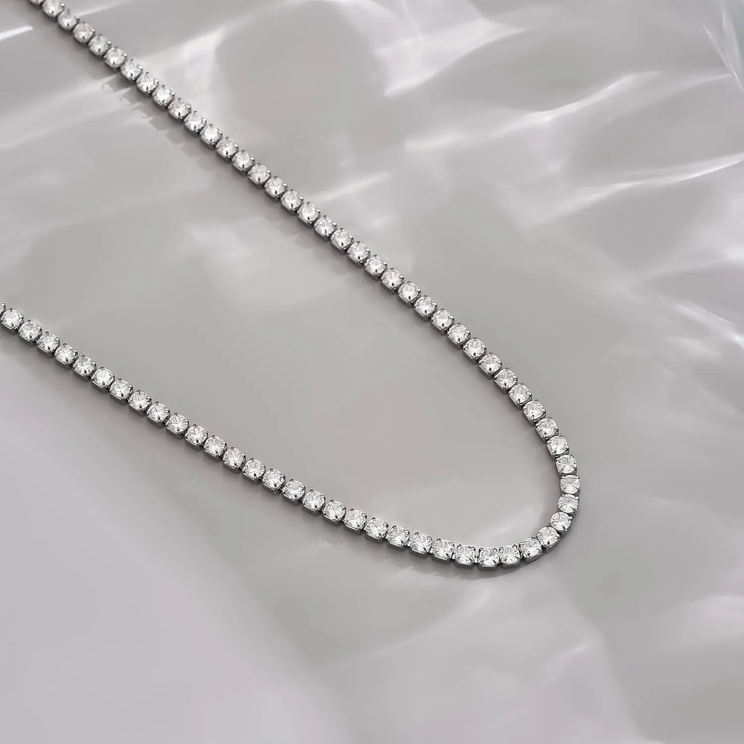 18K Gold Plated 3mm Tennis Necklaces for Women Dainty Simulated Diamond Tennis Choker Chain Layered CZ Flower Pendant Necklace Bridal Jewelry Gift